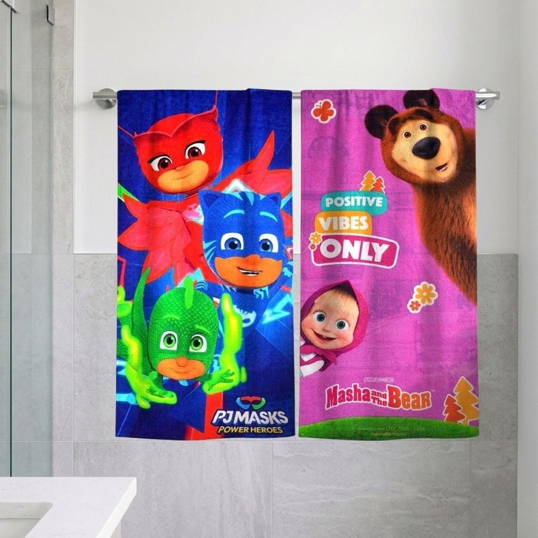 PJ Maska Masha & Bear Themed Kids Bath Towel – Pack of 2 by Athom Living - Athom Living