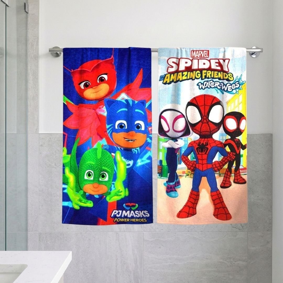 PJ Masks and Little Spidey Themed Kids Bath Towel Combo - Pack of 2 by Athom Living - Athom Living