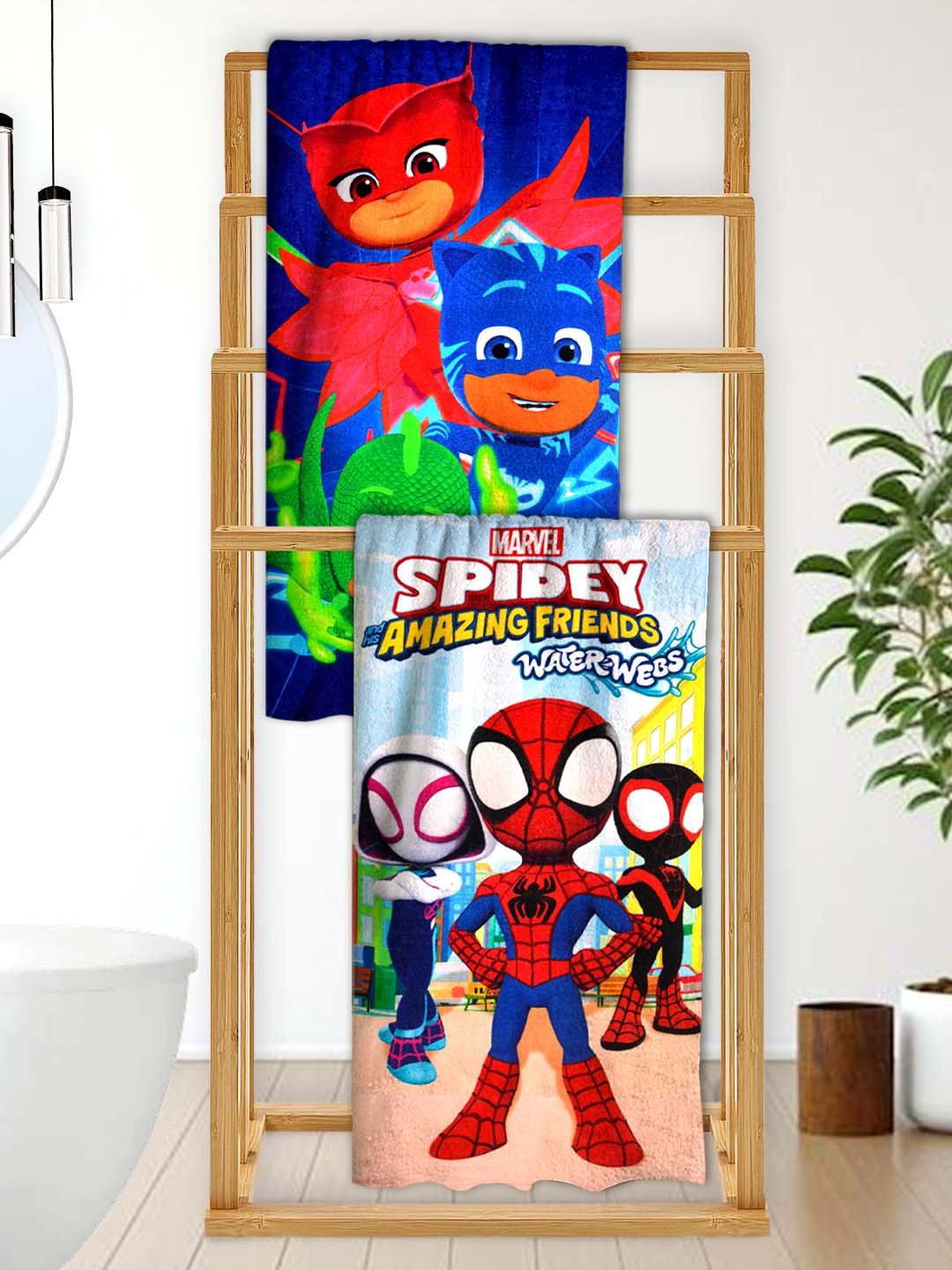 PJ Masks and Little Spidey Themed Kids Bath Towel Combo - Pack of 2 by Athom Living - Athom Living