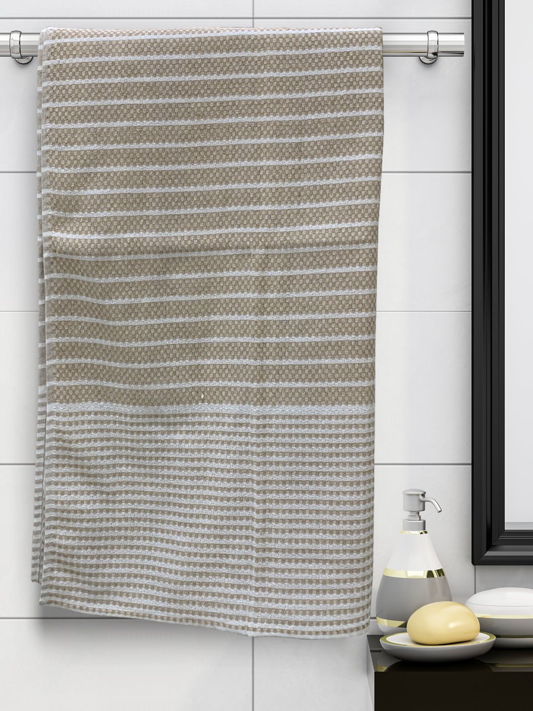 Premium Amor Beige Cotton Bath Towel (Pack of 6) by Athom Living - Athom Living