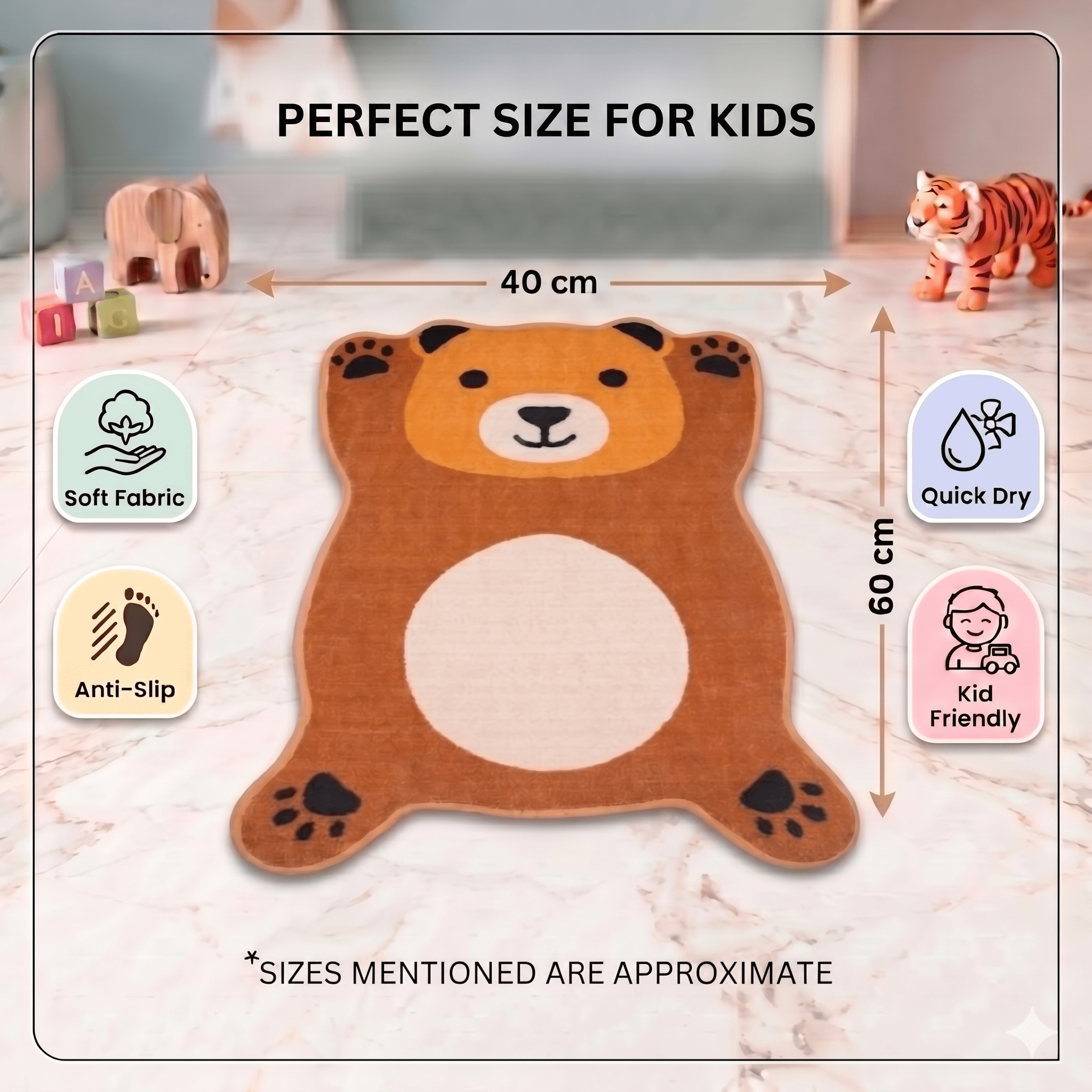 Premium Animal Bear - Shaped Cutouts Anti - Slip Kids Bathmat by Athom Living - Athom Living