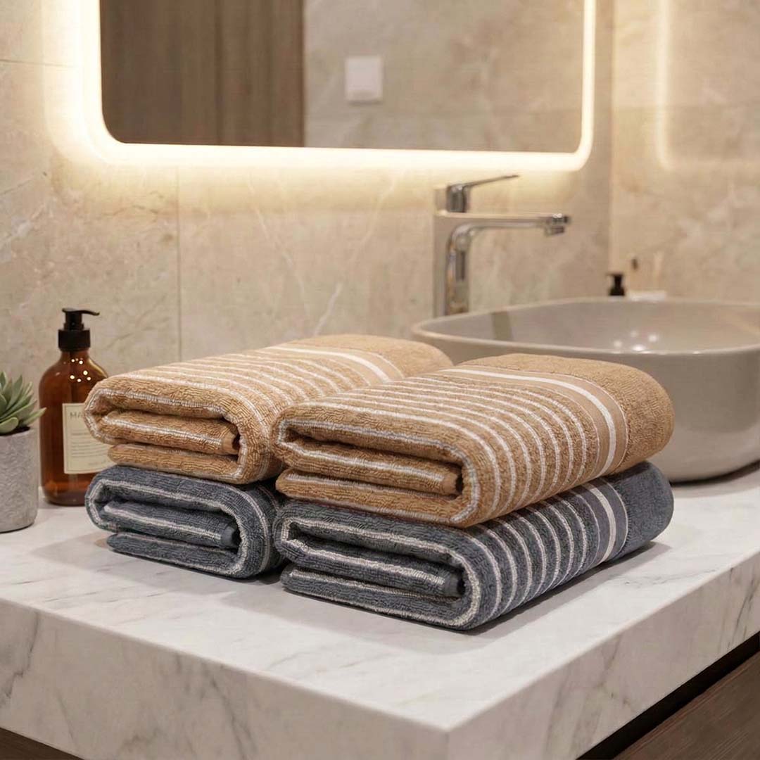 Premium Beige and Grey Cotton Hand Towels - Cotton Pack of 4 by Athom Living - Athom Living