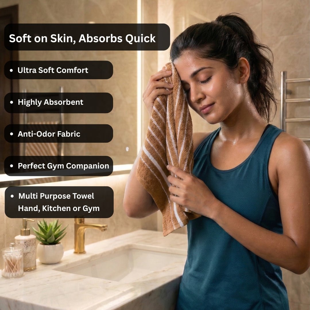 Premium Beige & Blue Cotton Hand Towels - Cotton Pack of 4 by Athom Living - Athom Living