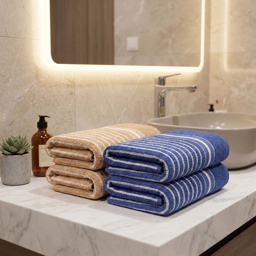 Premium Beige & Blue Cotton Hand Towels - Cotton Pack of 4 by Athom Living - Athom Living