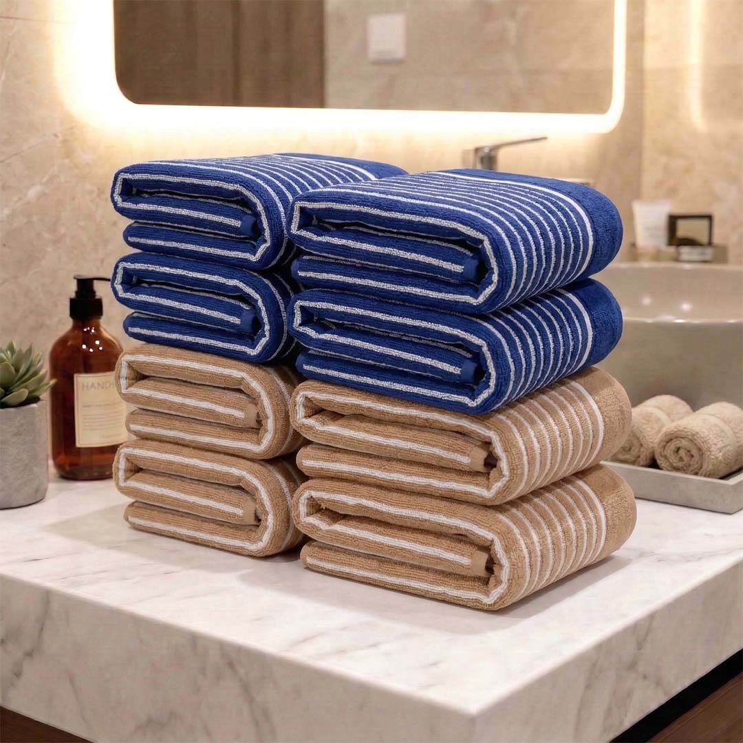 Premium Beige & Blue Cotton Hand Towels - Cotton Pack of 8 by Athom Living - Athom Living