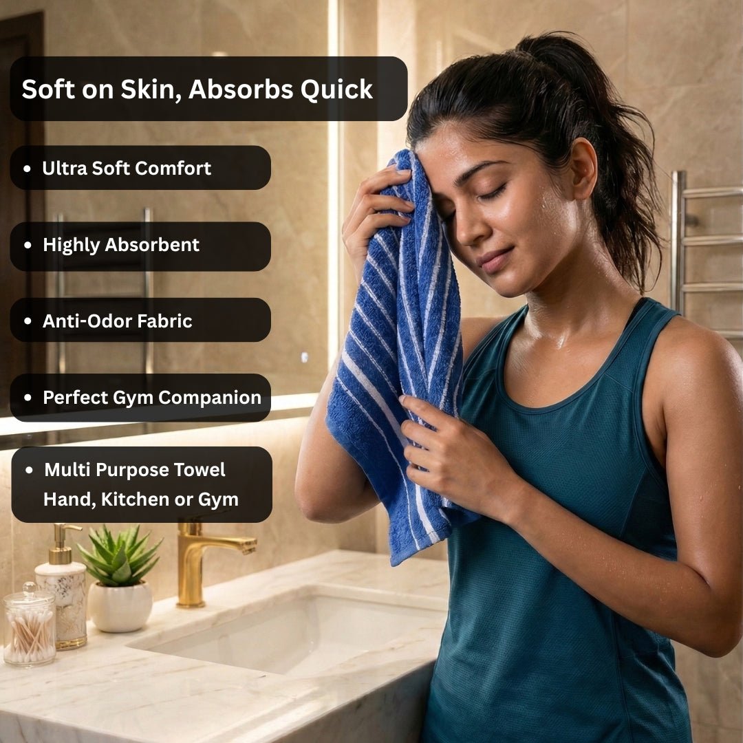 Premium Beige, Blue, Sea Green, Grey Cotton Hand Towels - Cotton Pack of 8 by Athom Living - Athom Living