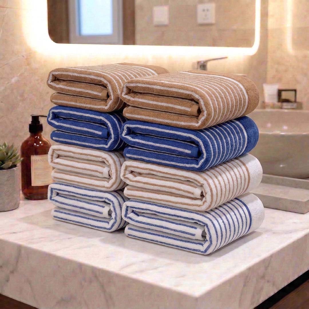 Premium Beige, Blue, White Cotton Hand Towels - Cotton Pack of 8 by Athom Living - Athom Living