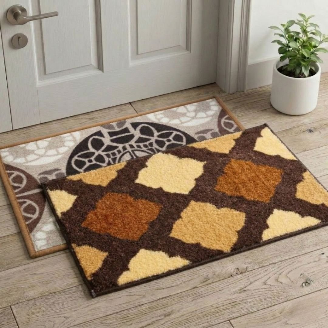 Premium Beige & Brown Doormat and Bathmat Combo Pack of 2 by Athom Living - Athom Living