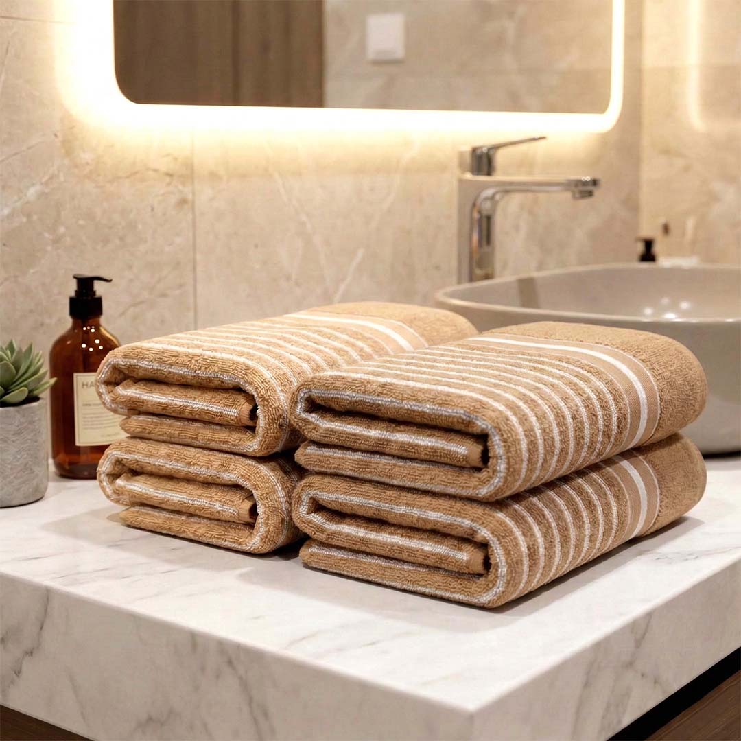 Premium Beige Cotton Hand Towels - Cotton Pack of 4 by Athom Living - Athom Living