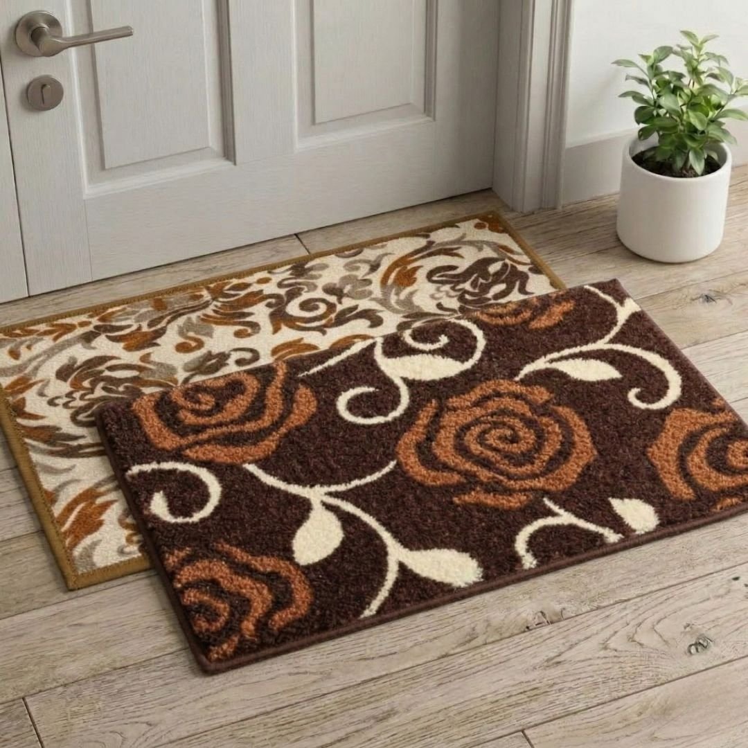 Premium Beige Doormat and Brown Bathmat Combo Pack of 2 by Athom Living - Athom Living