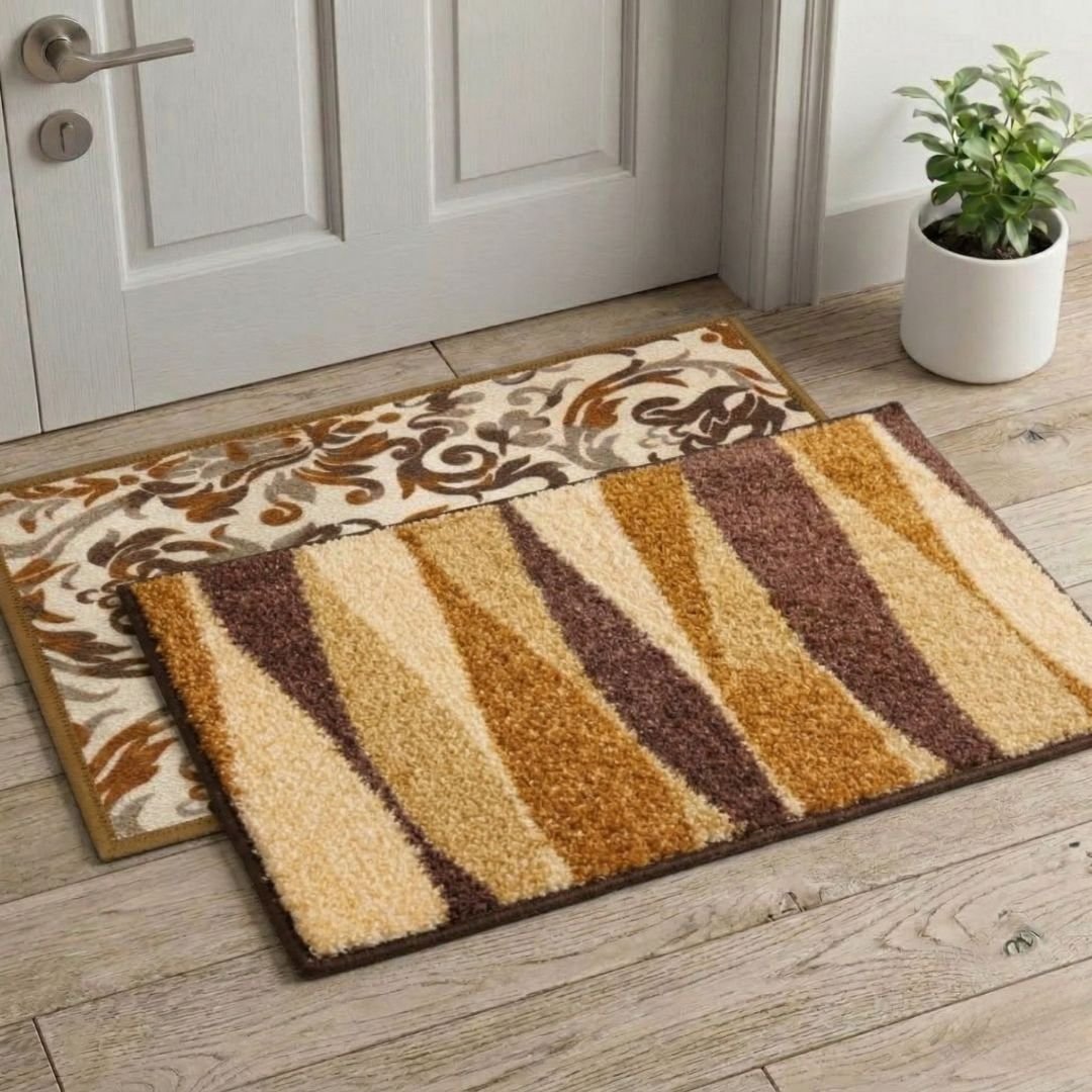 Premium Beige Doormat and Brown Bathmat Combo Set of 2 by Athom Living - Athom Living