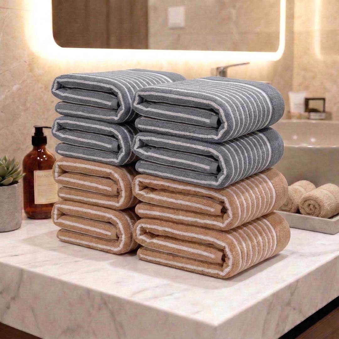Premium Beige & Grey Cotton Hand Towels - Cotton Pack of 8 by Athom Living - Athom Living