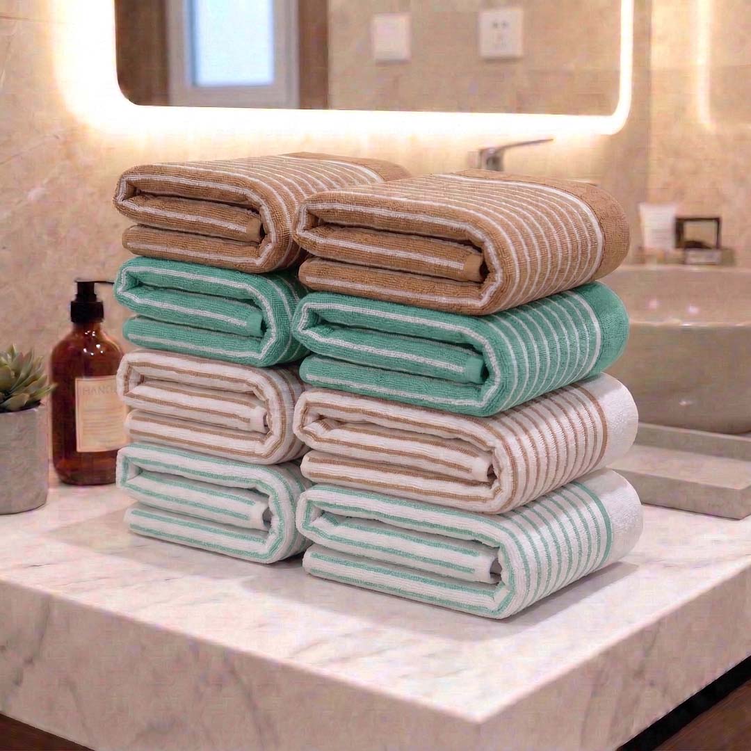 Premium Beige, Sea Green, White Cotton Hand Towels - Cotton Pack of 8 by Athom Living - Athom Living