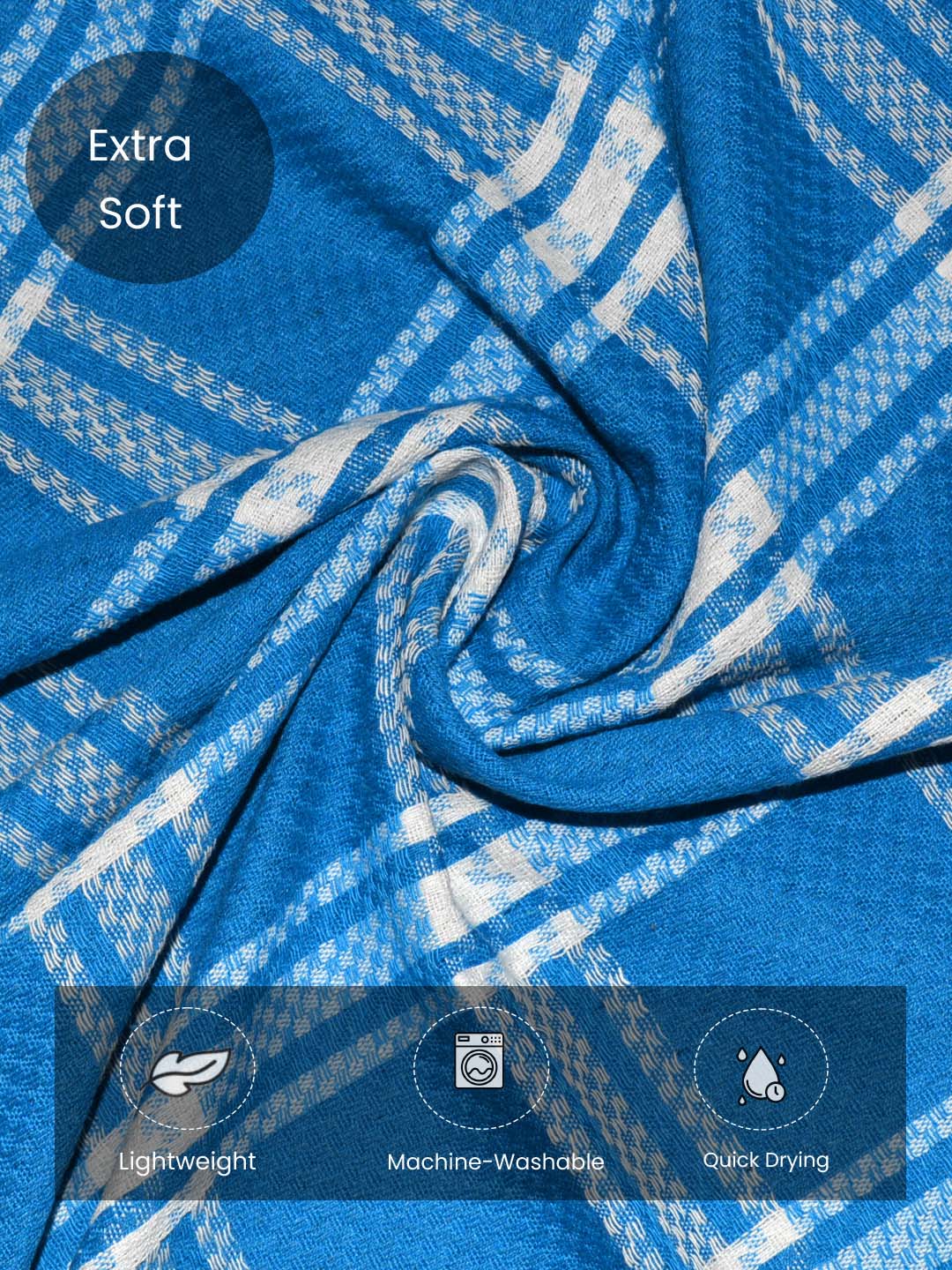 Premium Blue Checkered Coton Bath Towel (Pack of 6) by Athom Living - Athom Living