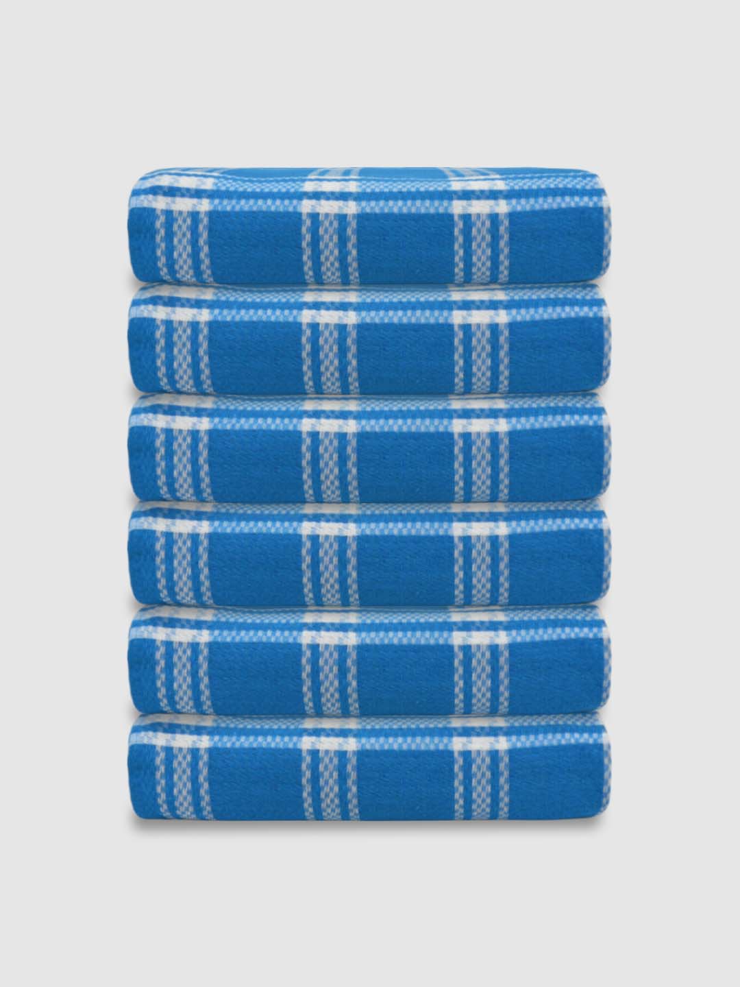 Premium Blue Checkered Coton Bath Towel (Pack of 6) by Athom Living - Athom Living