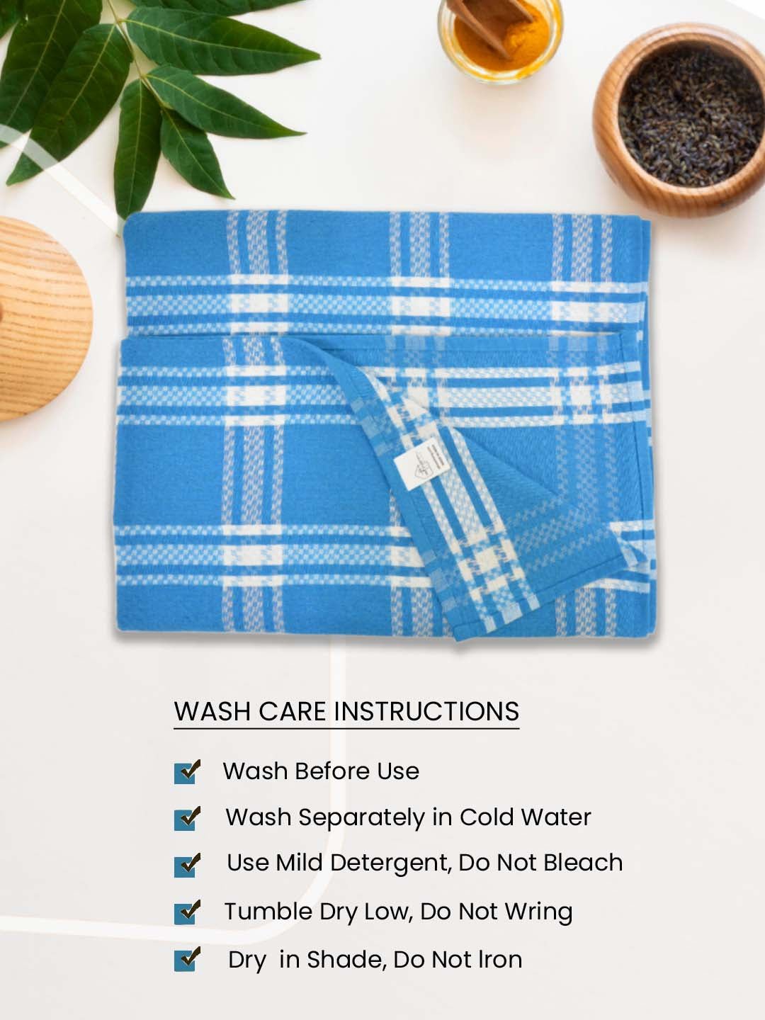 Premium Blue Checkered Coton Bath Towel (Pack of 6) by Athom Living - Athom Living