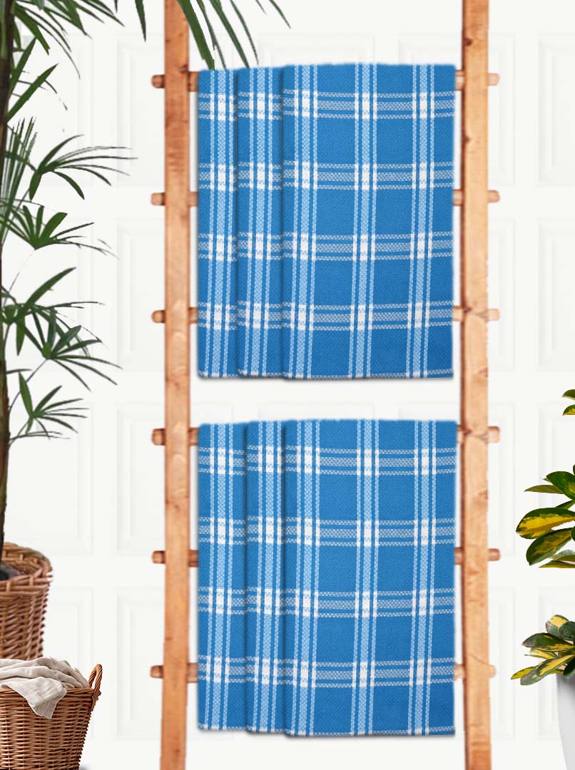 Premium Blue Checkered Coton Bath Towel (Pack of 6) by Athom Living - Athom Living