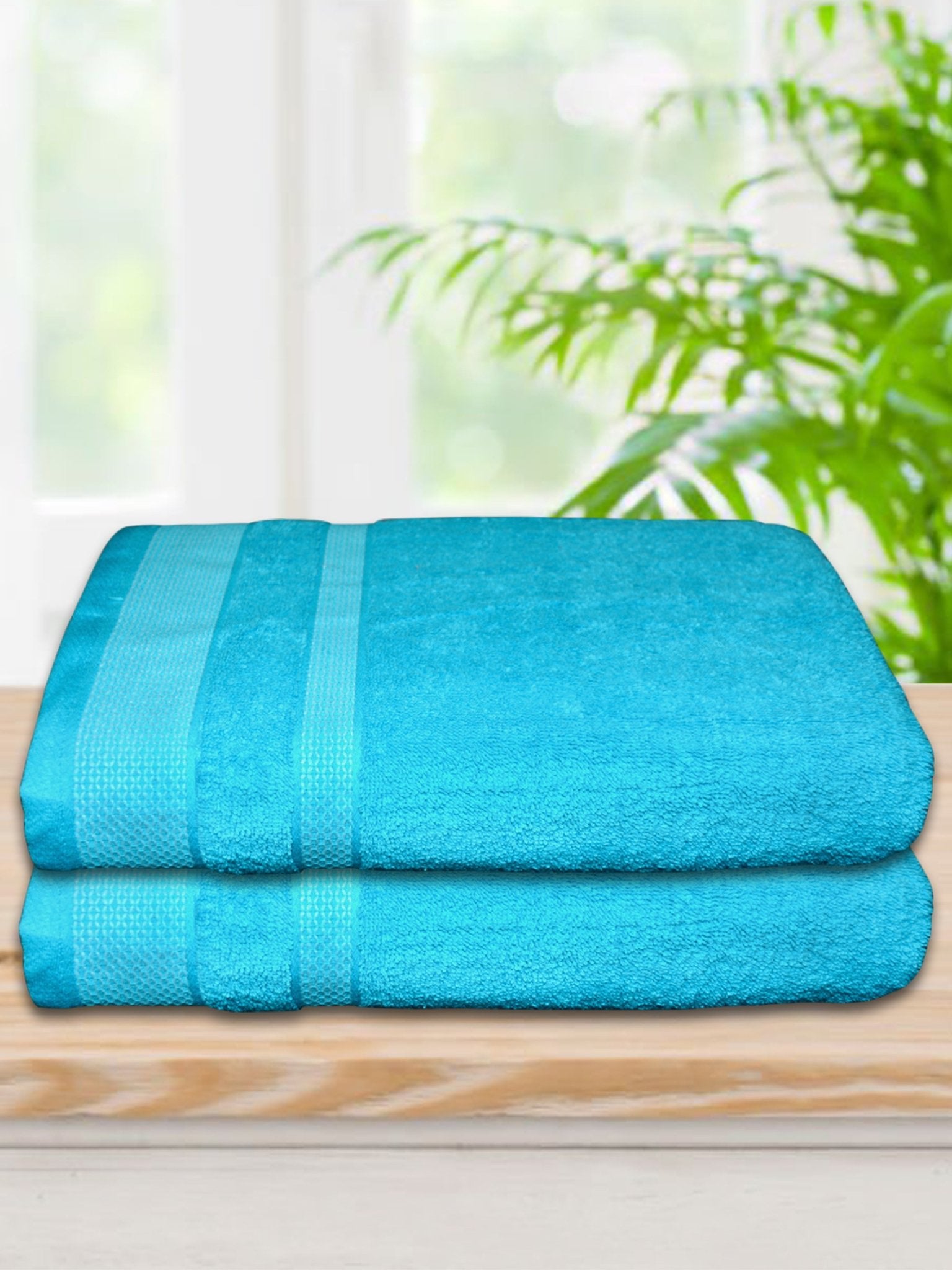 Premium Blue Cotton Bath Towel (Pack of 2) by Athom Living - Athom Living