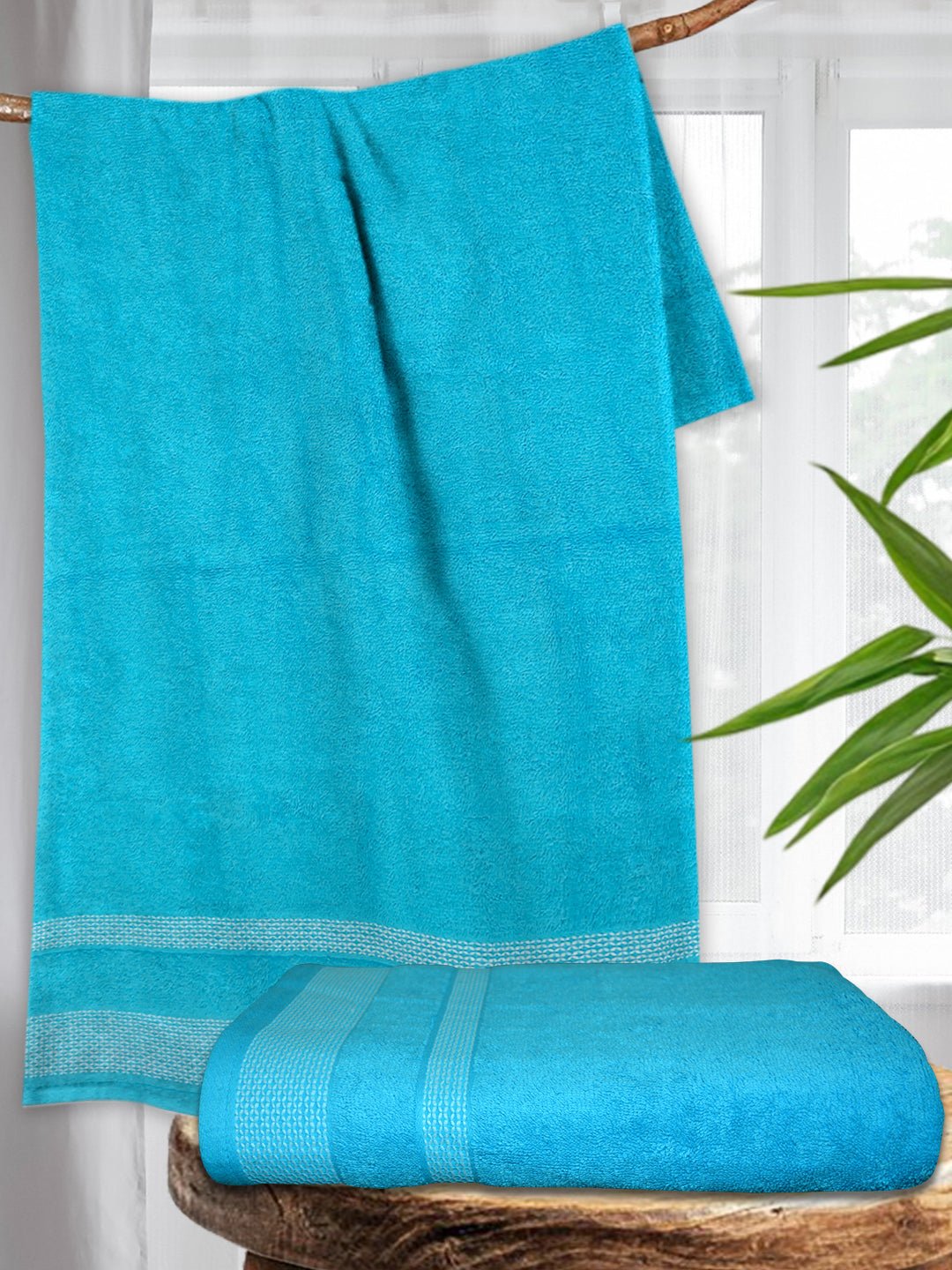 Premium Blue Cotton Bath Towel (Pack of 2) by Athom Living - Athom Living