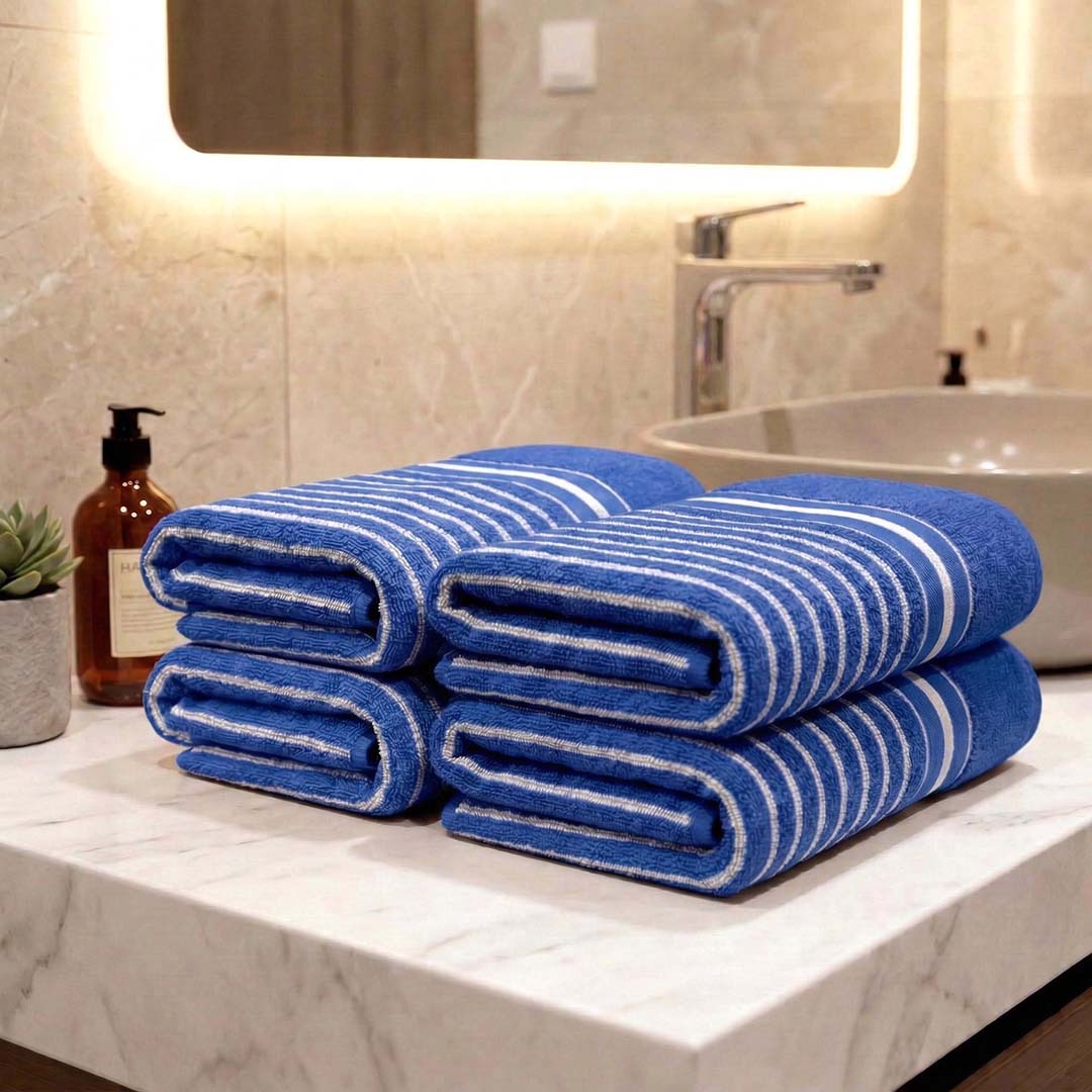 Premium Blue Cotton Hand Towels - Cotton Pack of 4 by Athom Living - Athom Living