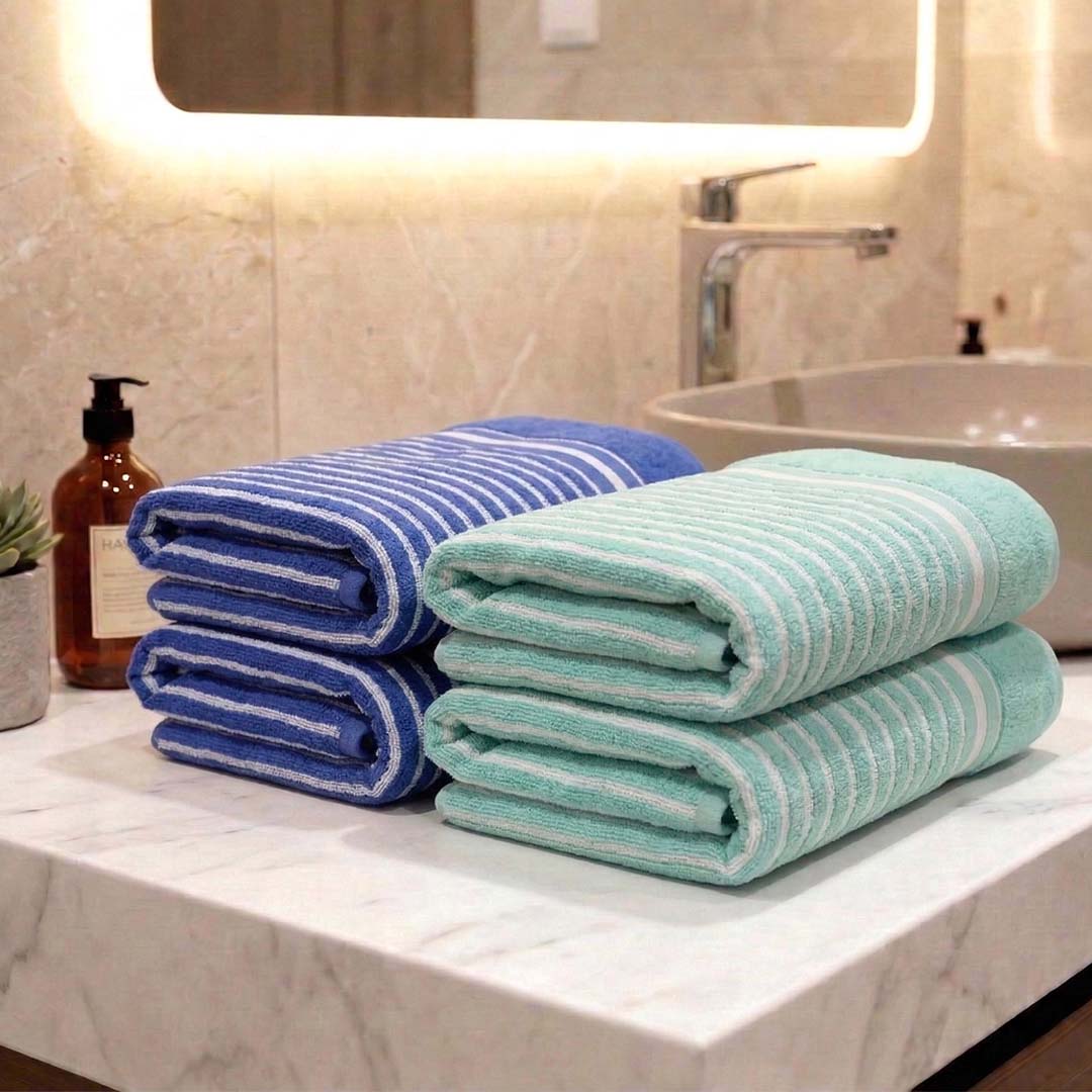 Premium Blue & Sea Green Cotton Hand Towels - Cotton Pack of 4 by Athom Living - Athom Living