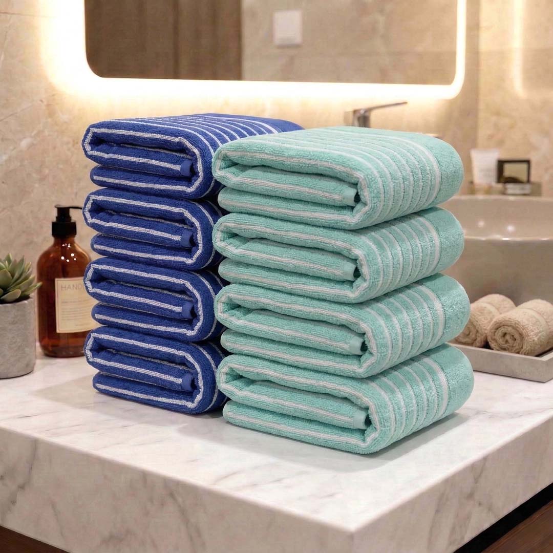 Premium Blue & Sea Green Cotton Hand Towels - Cotton Pack of 8 by Athom Living - Athom Living