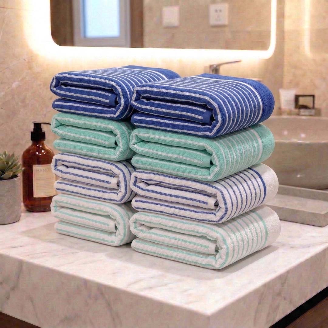 Premium Blue, Sea Green, White Cotton Hand Towels - Cotton Pack of 8 by Athom Living - Athom Living