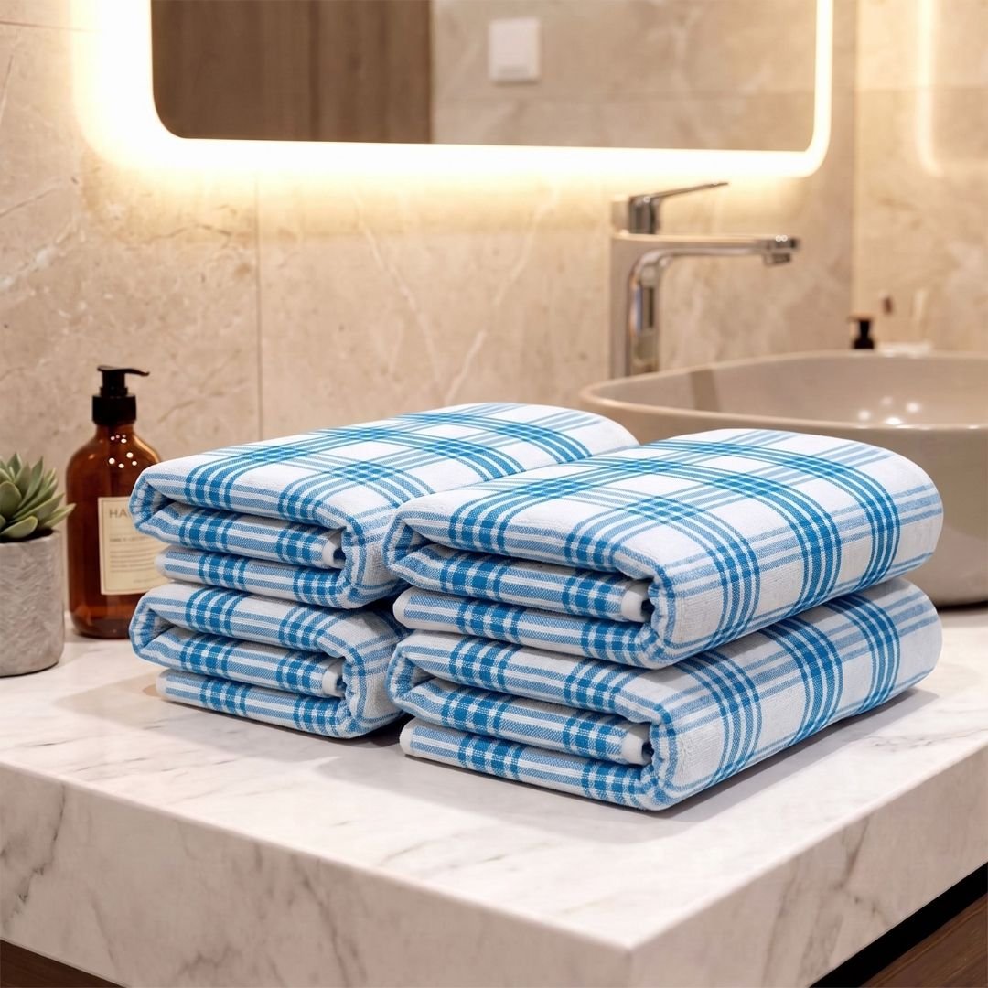 Premium Blue Strips Cotton Hand Towels- Cotton Pack of 4 by Athom Living - Athom Living