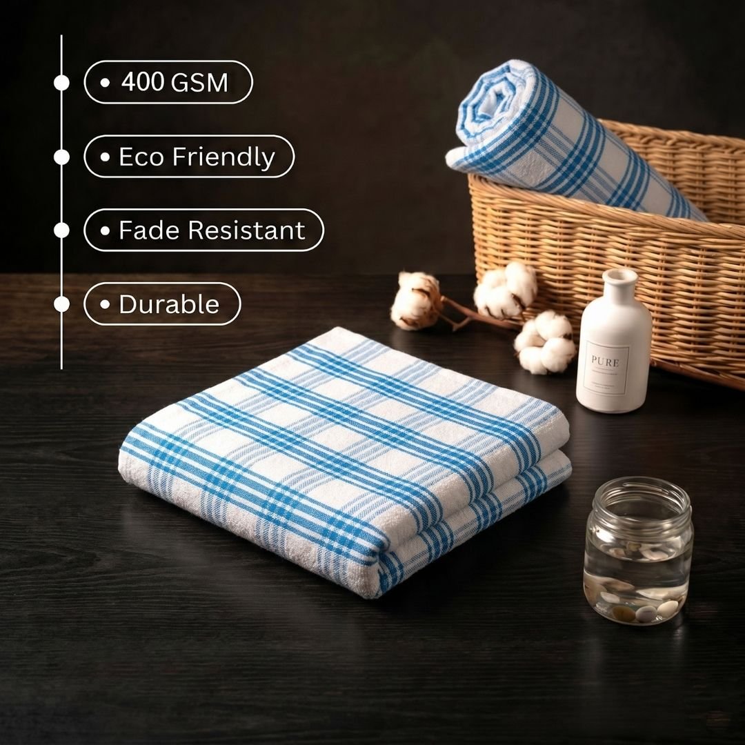 Premium Blue Strips Cotton Hand Towels- Cotton Pack of 8 by Athom Living - Athom Living