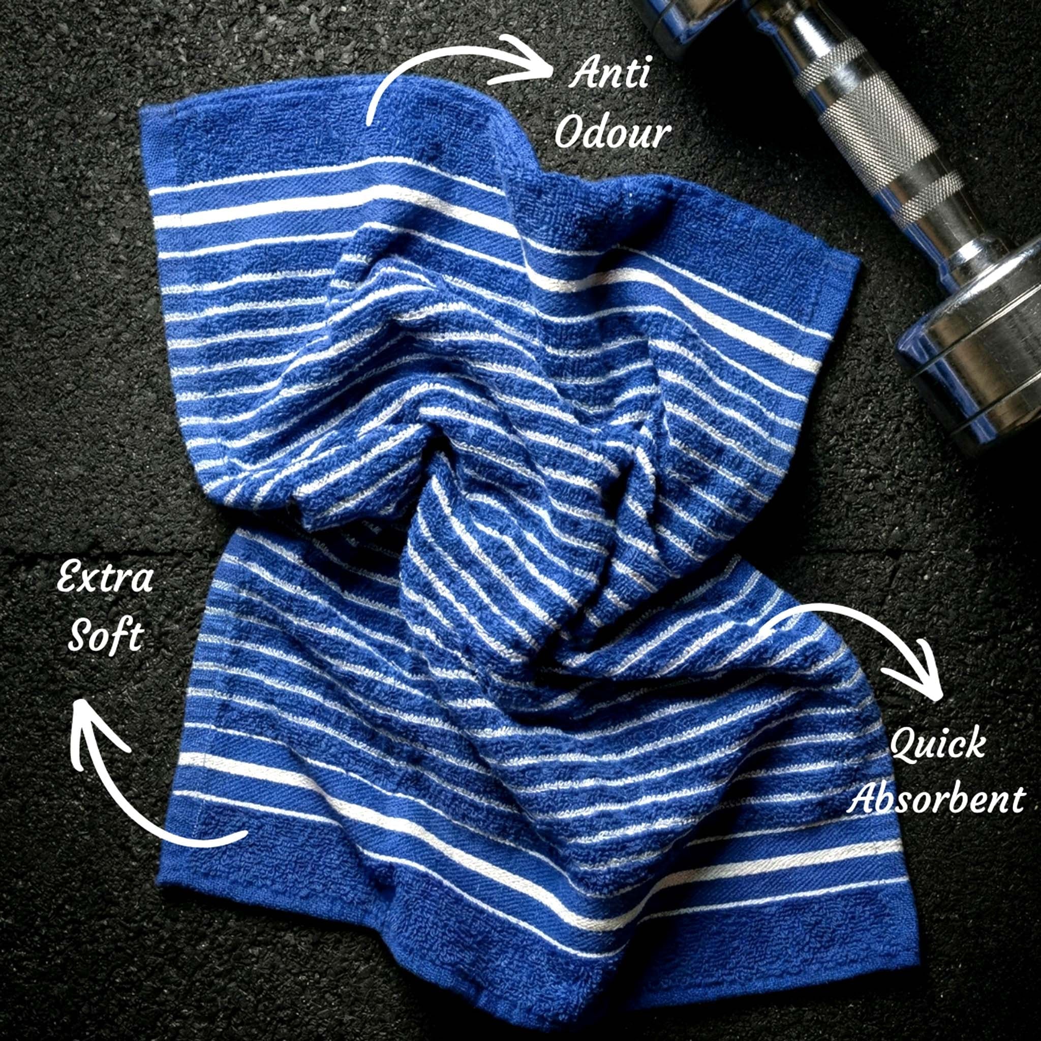 Premium Blue & White with Blue Stripes Cotton Hand Towels - Cotton Pack of 8 by Athom Living - Athom Living