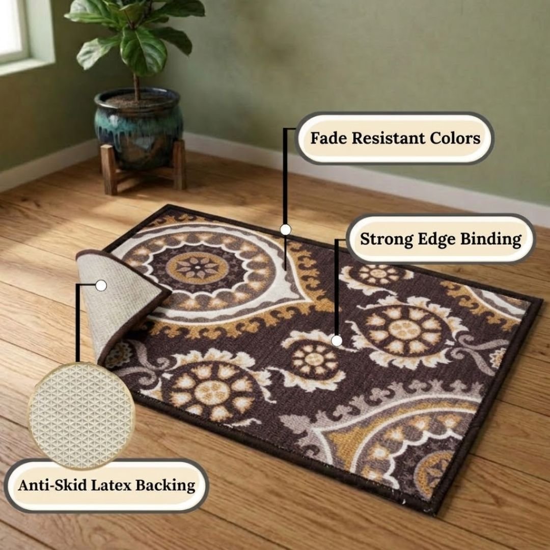 Premium Brown Doormat and Pink Bathmat Combo Set of 2 by Athom Living - Athom Living