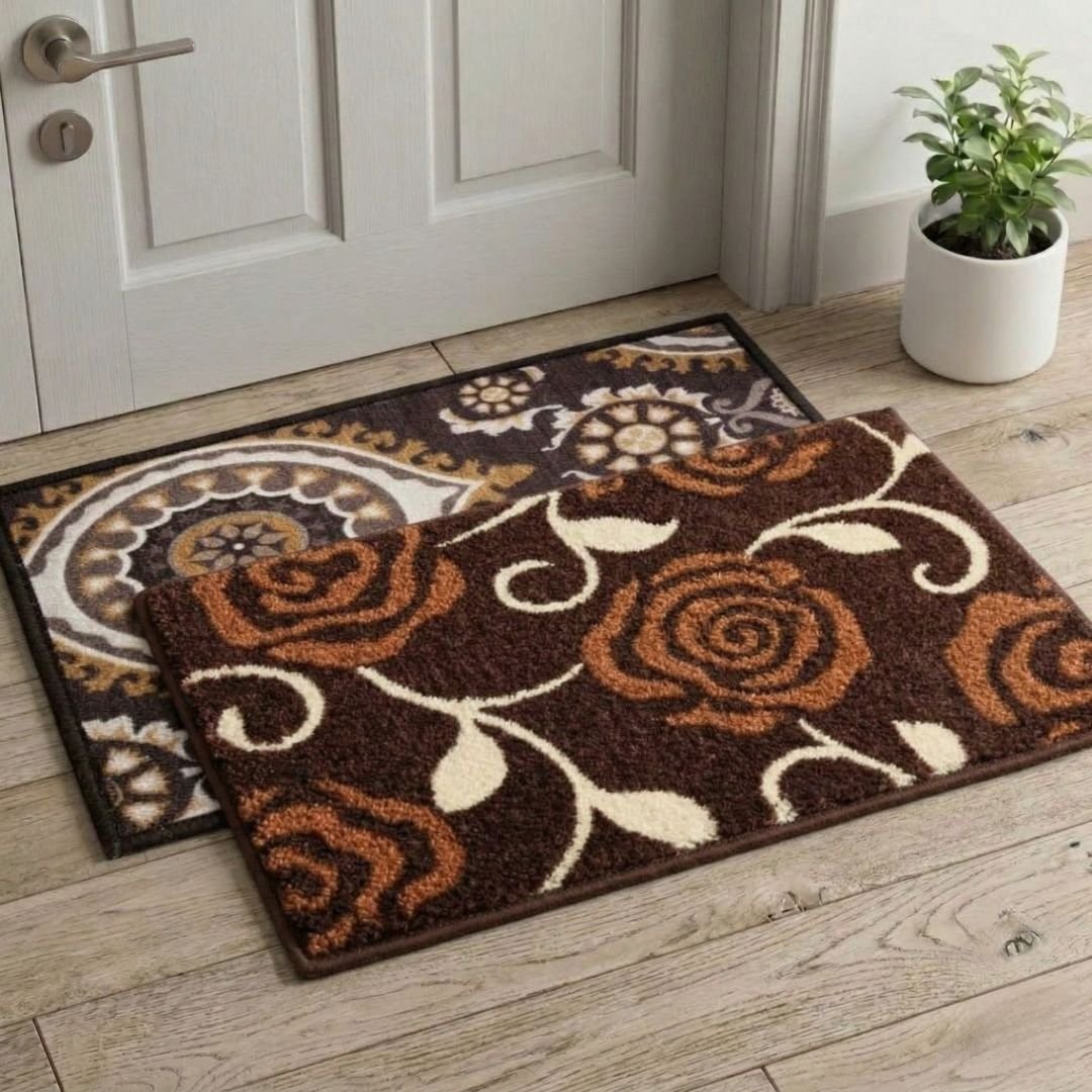Premium Brown Doormat and Pink Bathmat Combo Set of 2 by Athom Living - Athom Living