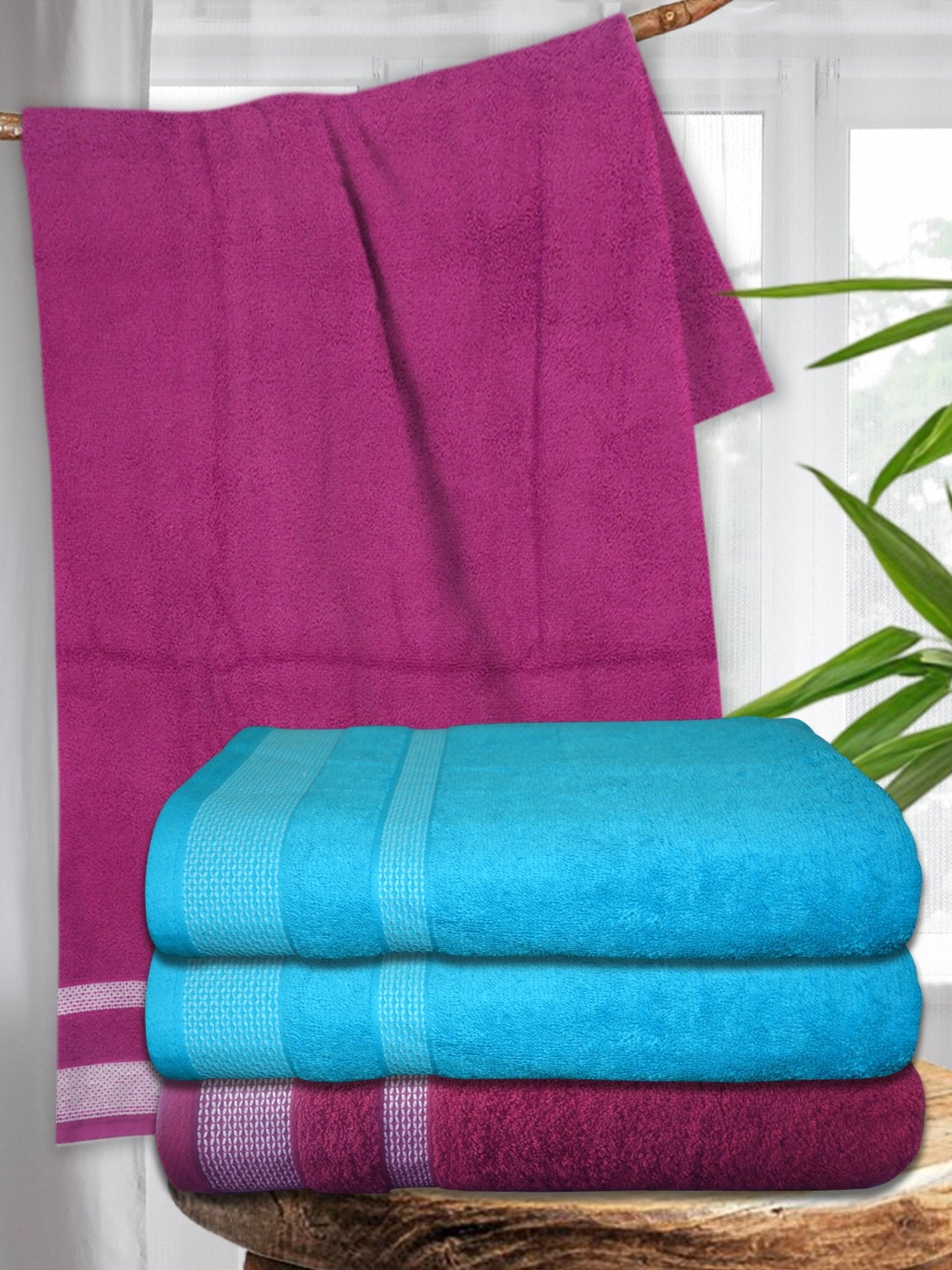 Premium Cotton Blue & Purple Bath Towel (Pack of 4) by Athom Living - Athom Living