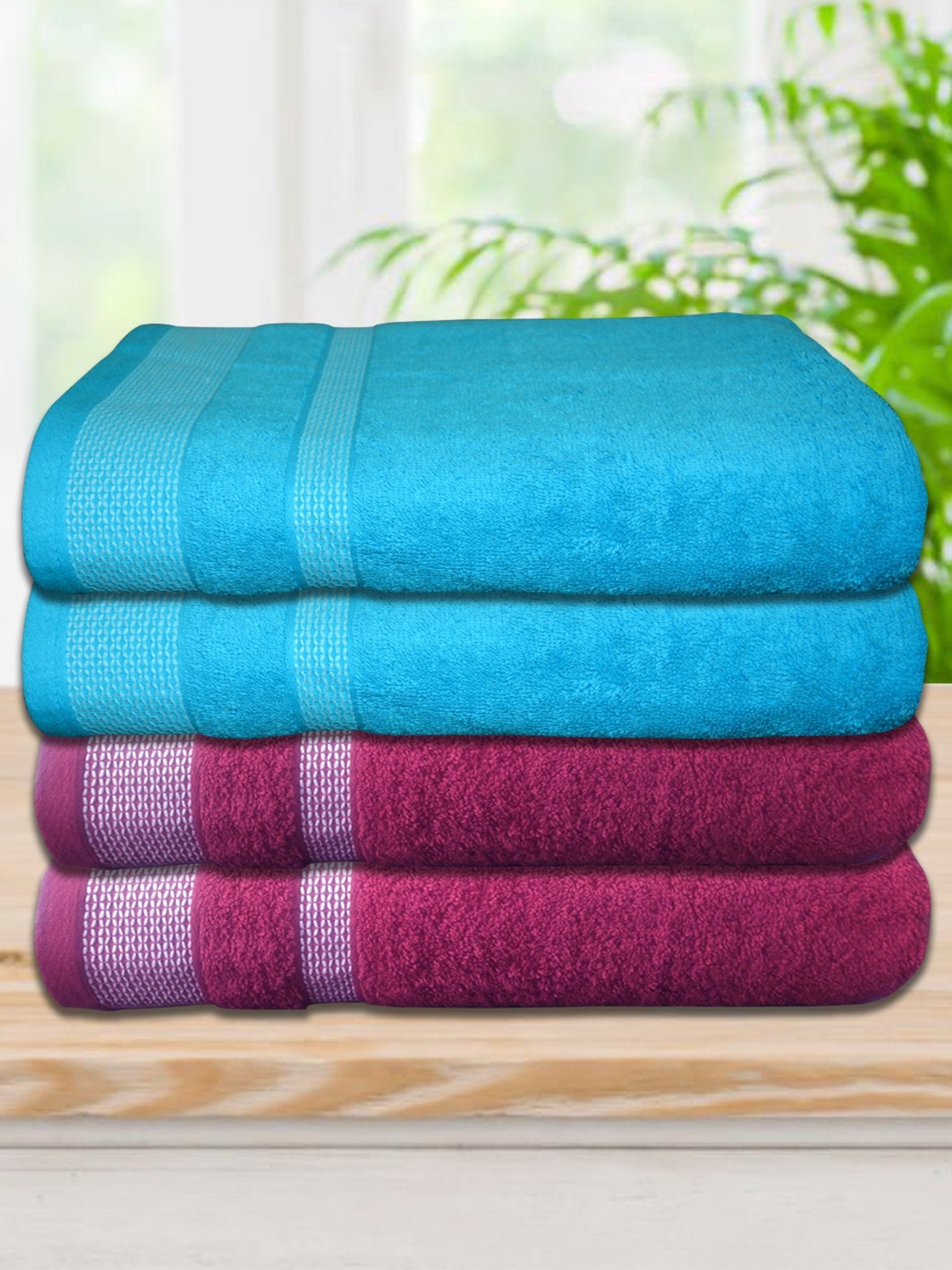 Premium Cotton Blue & Purple Bath Towel (Pack of 4) by Athom Living - Athom Living
