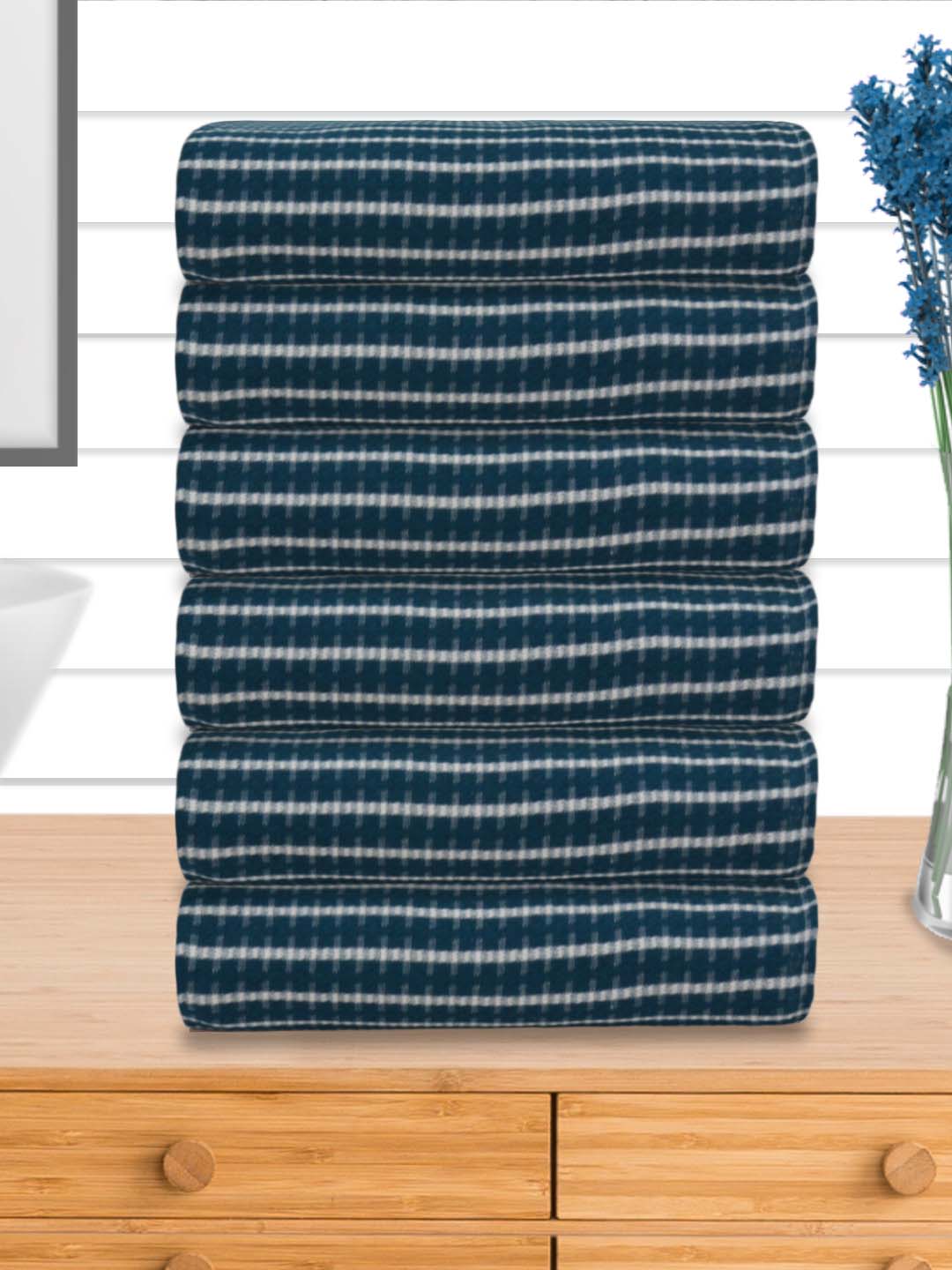 Premium Dark Blue Cotton Bath Towel (Pack of 6) by Athom Living - Athom Living