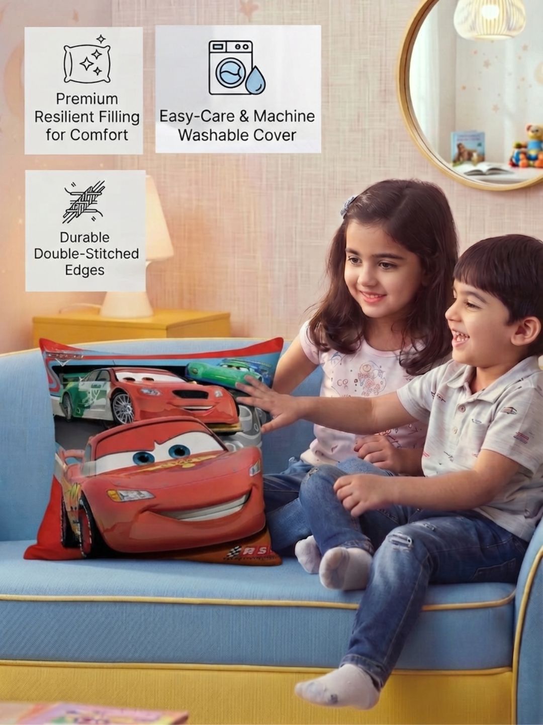 Premium Disney Cars Printed Set of 2 Cushion Covers by Athom Living - Athom Living