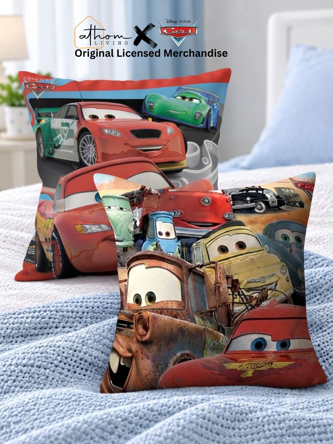 Premium Disney Cars Printed Set of 2 Cushion Covers by Athom Living - Athom Living