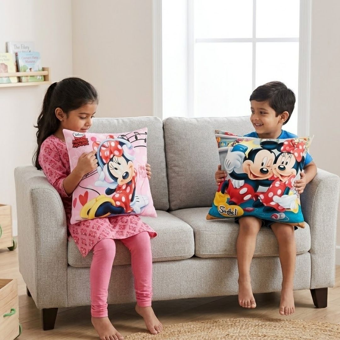 Premium Disney Mickey & Minnie Printed Set of 2 Cushion Covers by Athom Living - Athom Living