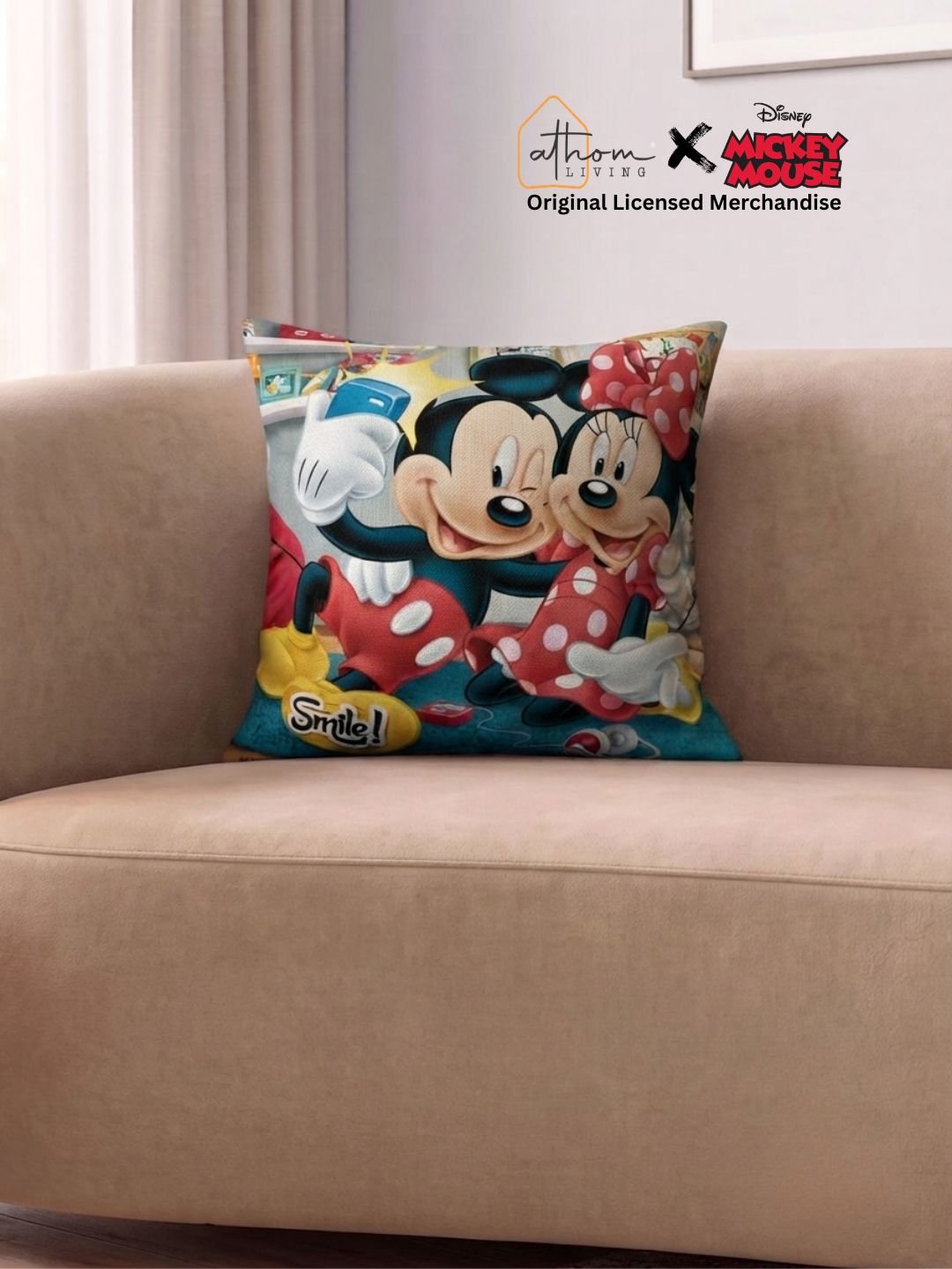 Premium Disney Mickey Mouse Printed Filled Cushion by Athom Living - Athom Living