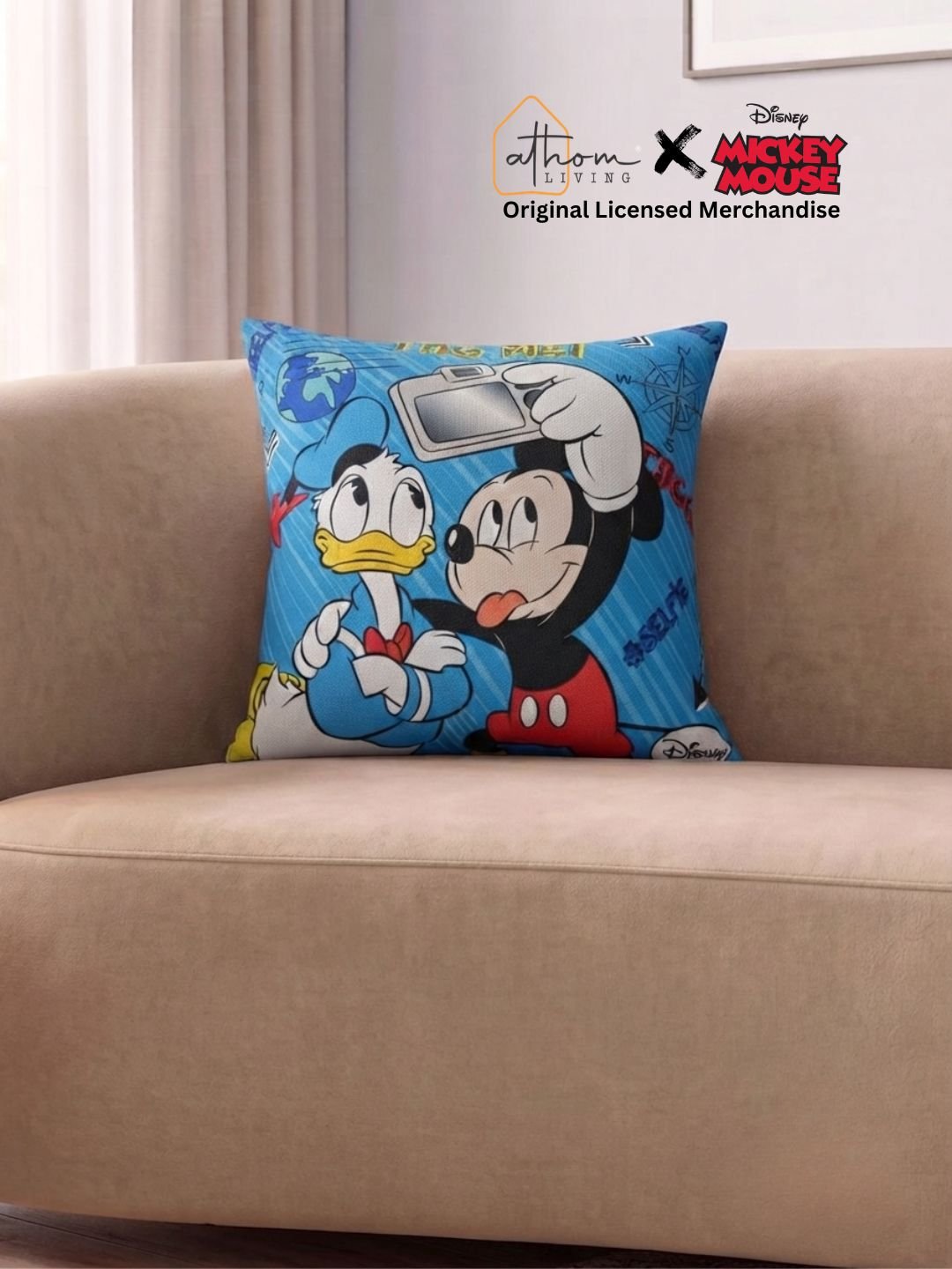 Premium Disney Mickey Mouse Printed Filled Cushion by Athom Living - Athom Living
