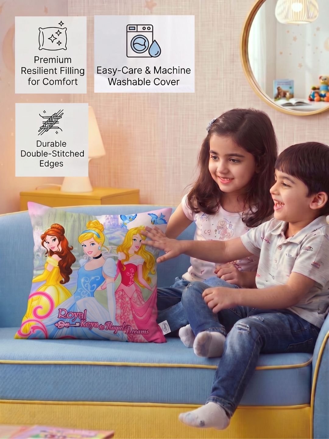 Premium Disney Princess Printed Filled Cushion by Athom Living - Athom Living