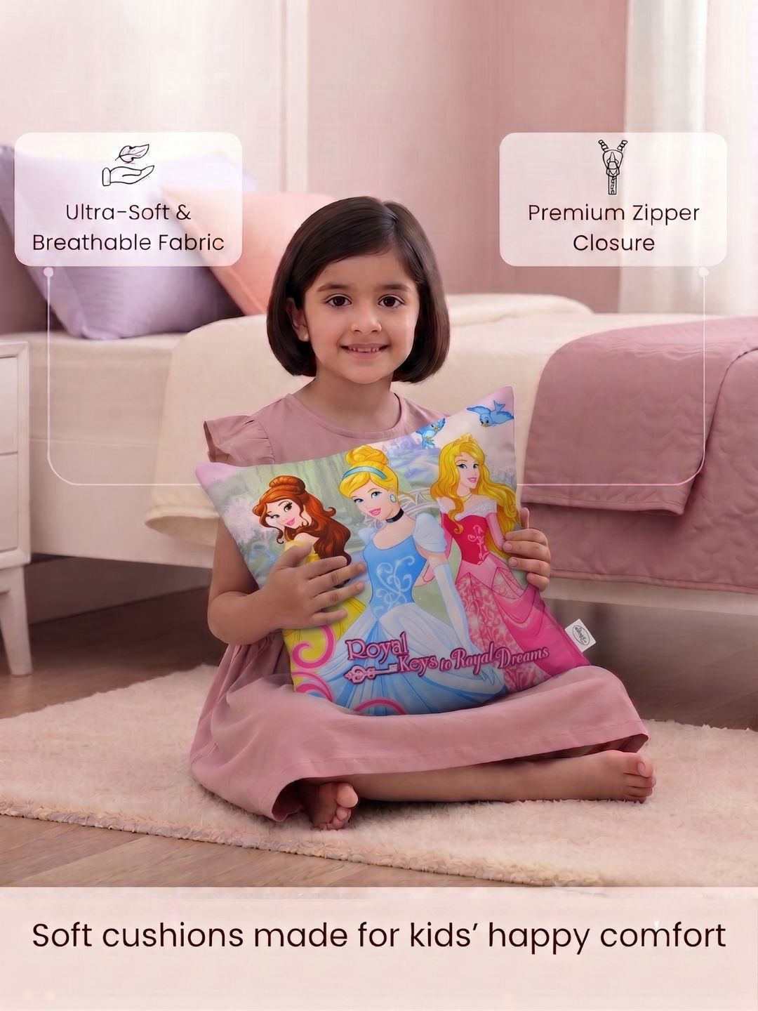 Premium Disney Princess Printed Set of 2 Cushion Covers by Athom Living - Athom Living