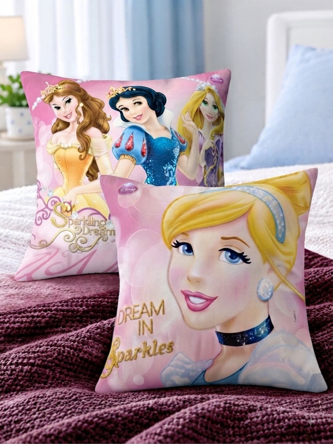 Premium Disney Princess Printed Set of 2 Cushion Covers by Athom Living - Athom Living