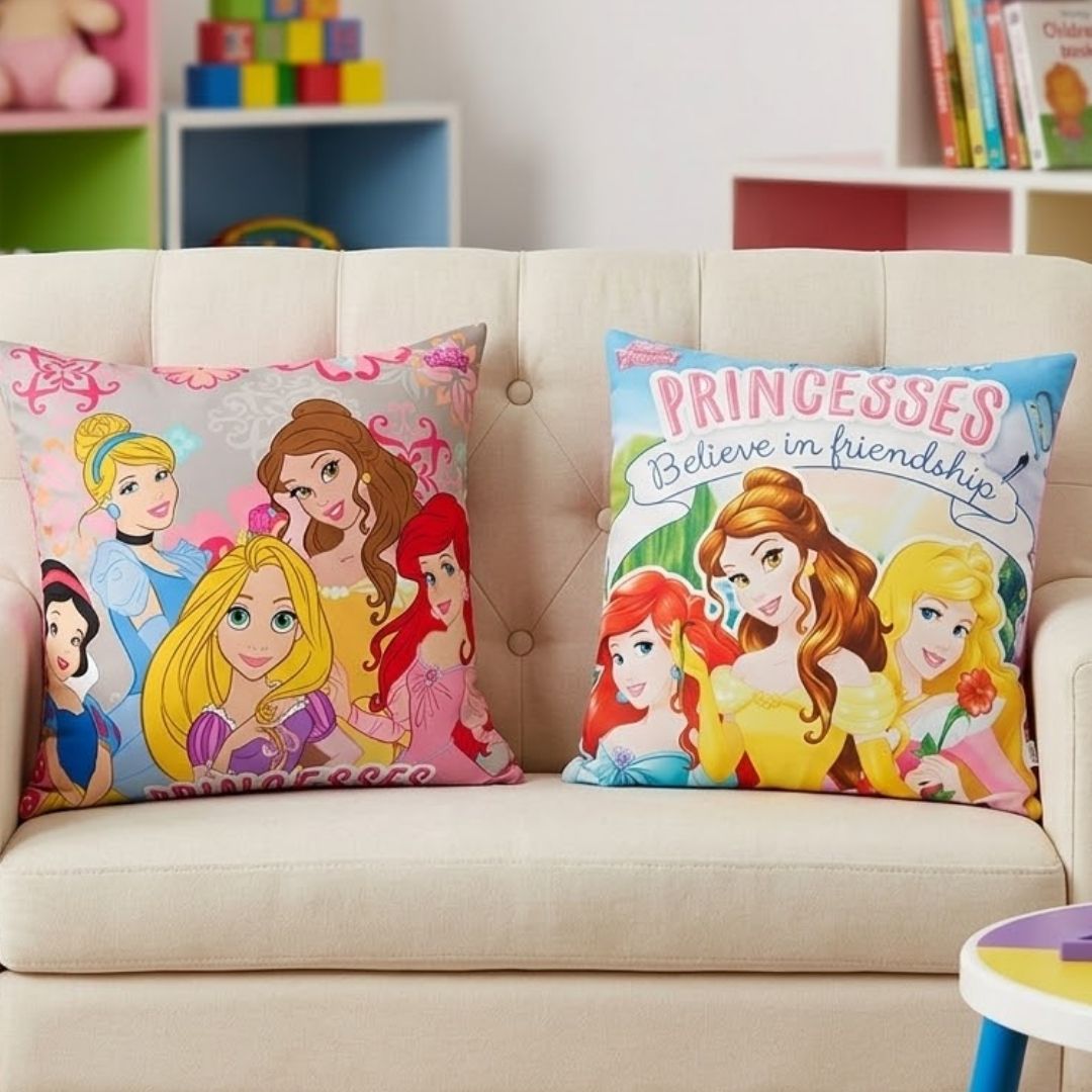 Premium Disney Princess Printed Set of 2 Cushion Covers by Athom Living - Athom Living