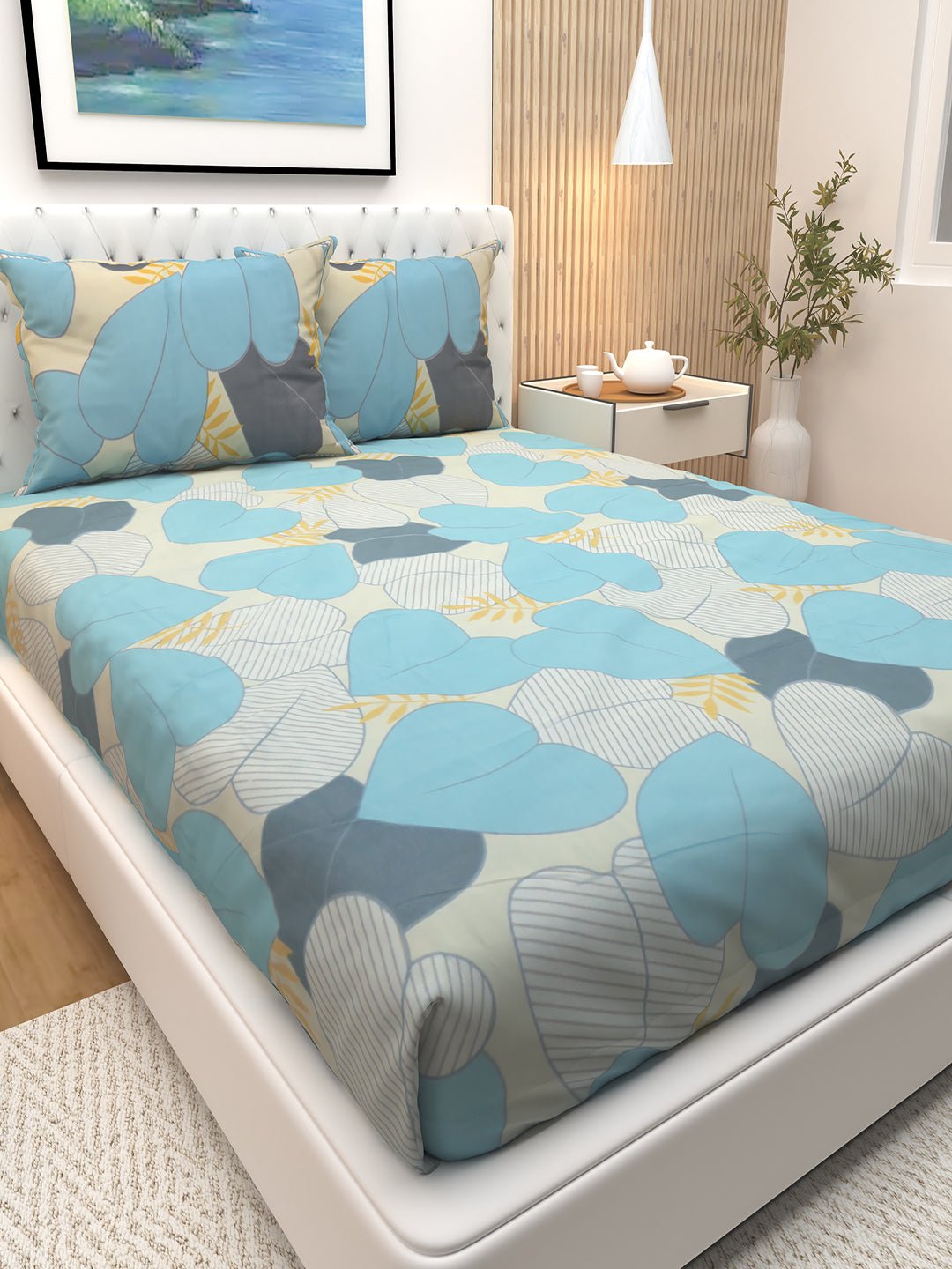 Premium Flora Grey Double Bedsheet with 2 Pillow Covers by Athom Living - Athom Living