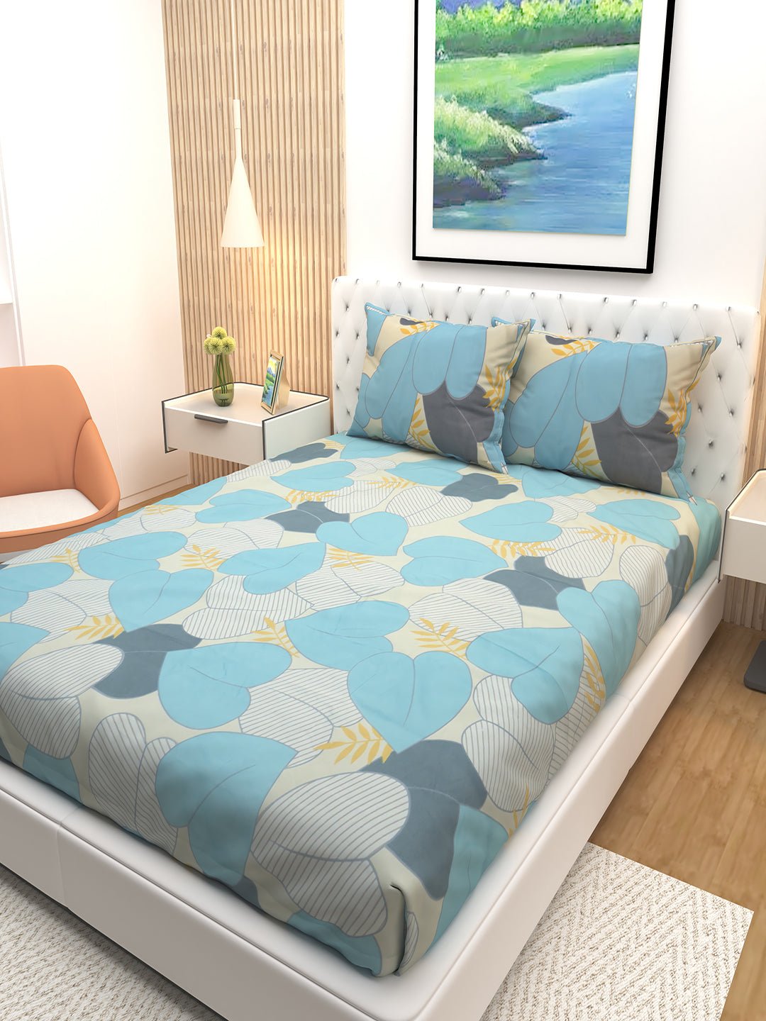 Premium Flora Grey Double Bedsheet with 2 Pillow Covers by Athom Living - Athom Living