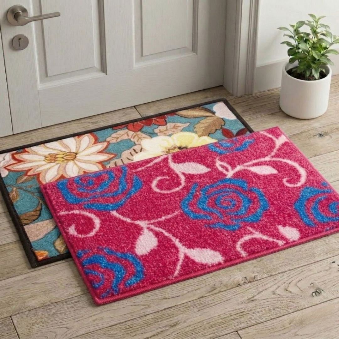Premium Flower Themed Doormat & Bathmat Combo Pack of 2 by Athom Living - Athom Living