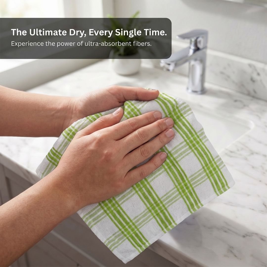Premium Green & Blue Strips Cotton Hand Towels- Cotton Pack of 8 by Athom Living - Athom Living