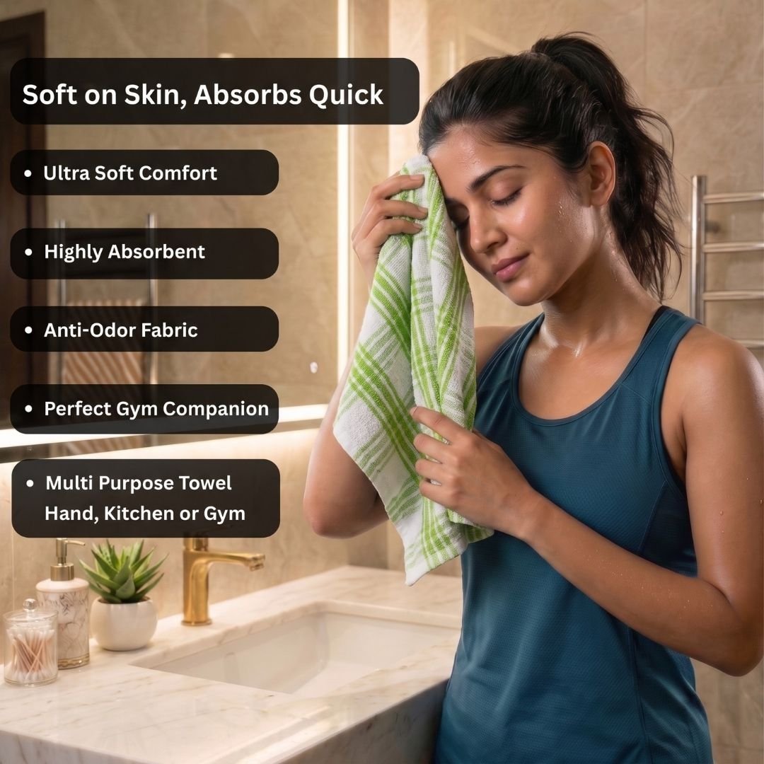 Premium Green Strips Cotton Hand Towels- Cotton Pack of 4 by Athom Living - Athom Living