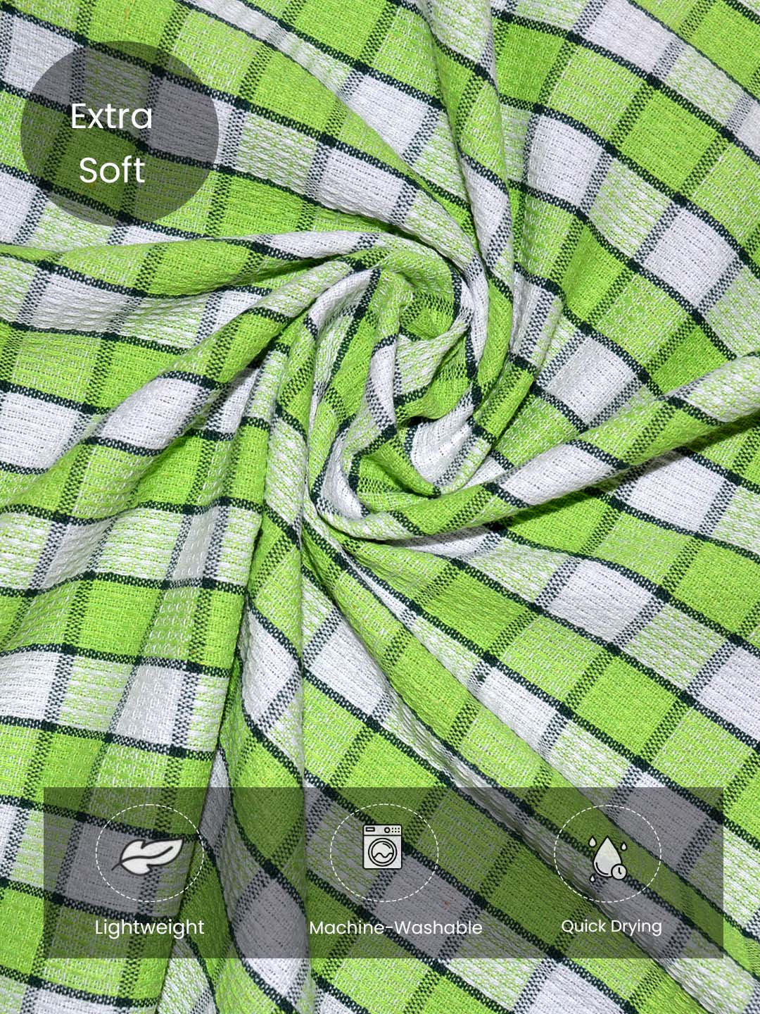 Premium Green & White Checkered Cotton Bath Towel (Pack of 6) by Athom Living - Athom Living